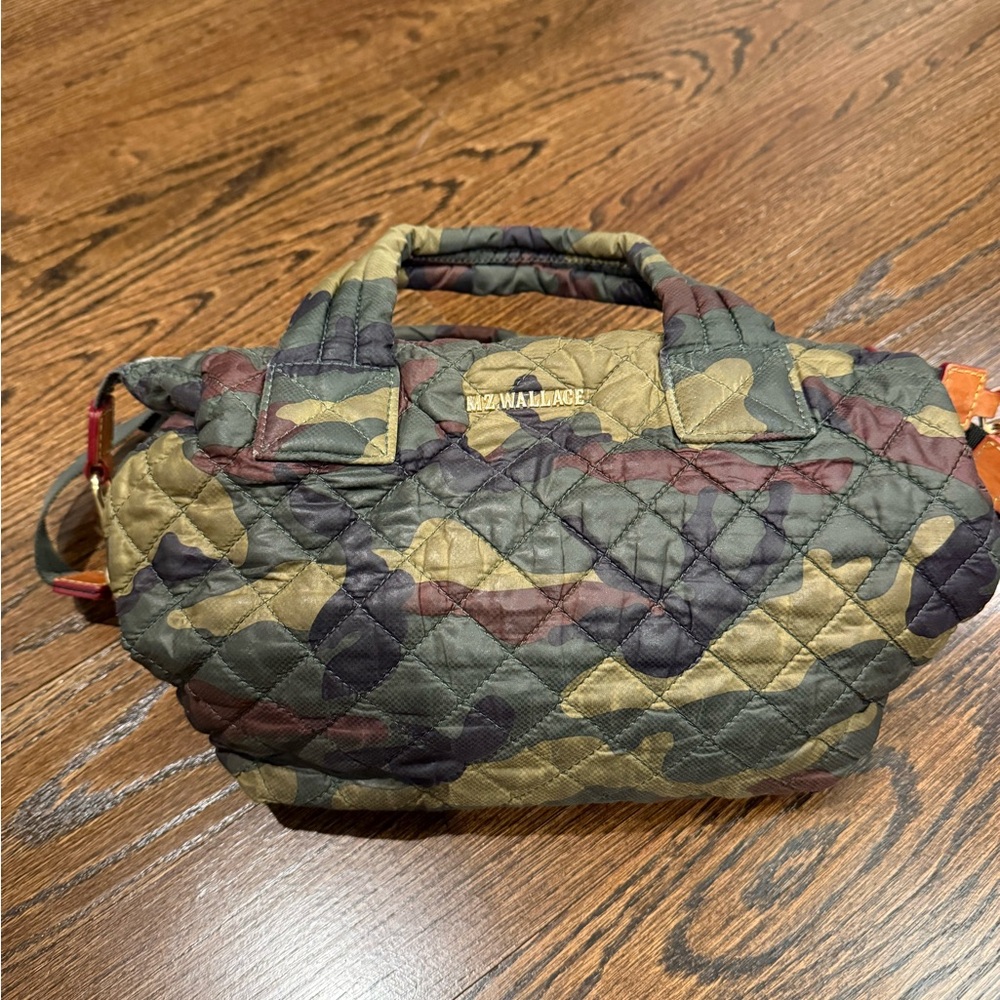 MZ Wallace Quilted Camouflage Satchel in Olive, Brown, Black - Picture 3 of 8